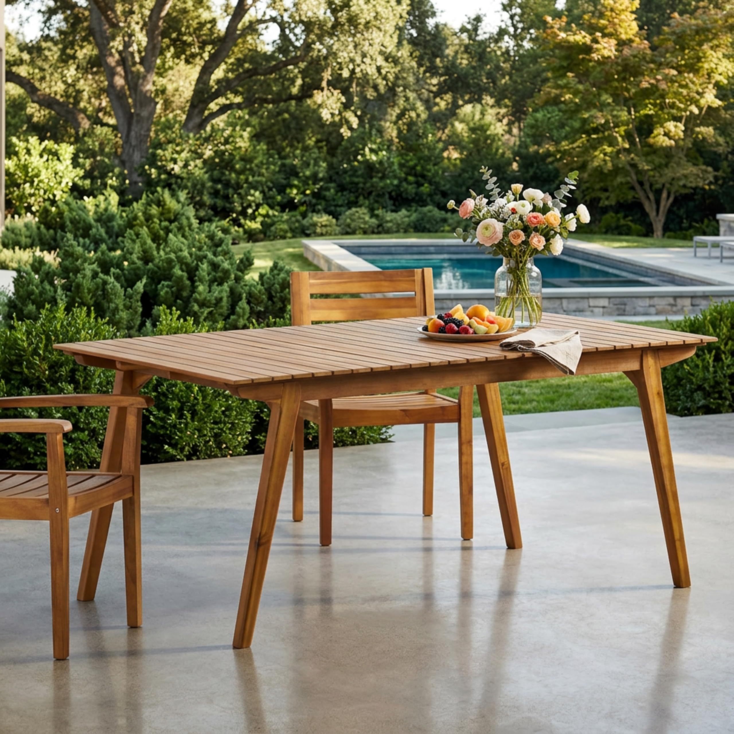 Acacia Wood Teak Finish Rectangular Patio Table