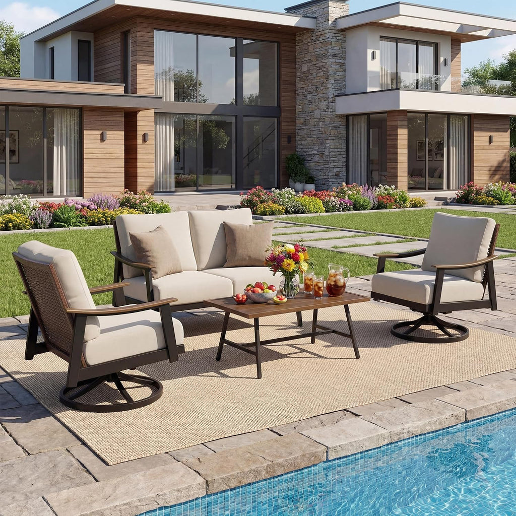 Wicker Olefin Cushion Patio Conversation Set