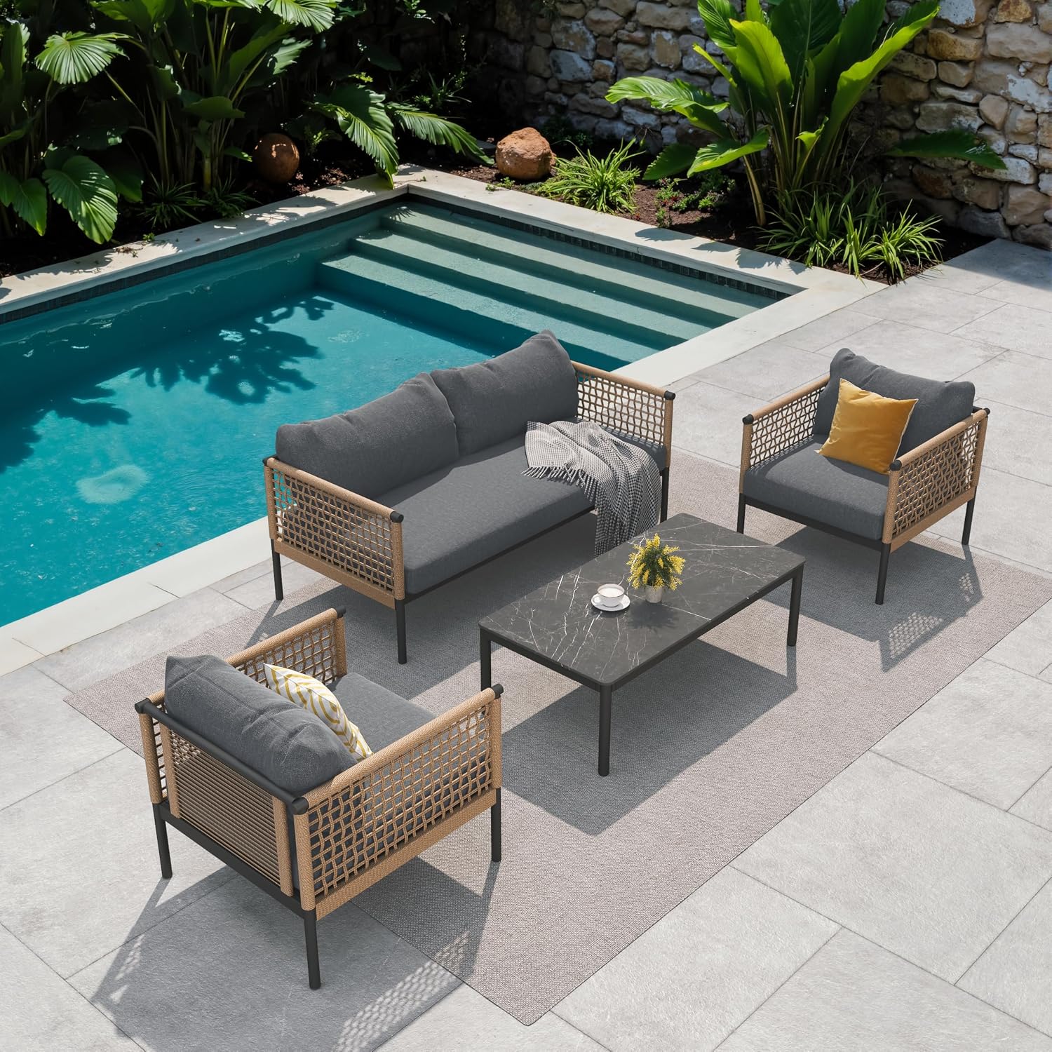 4Pc Boho Wicker Patio Furniture Set