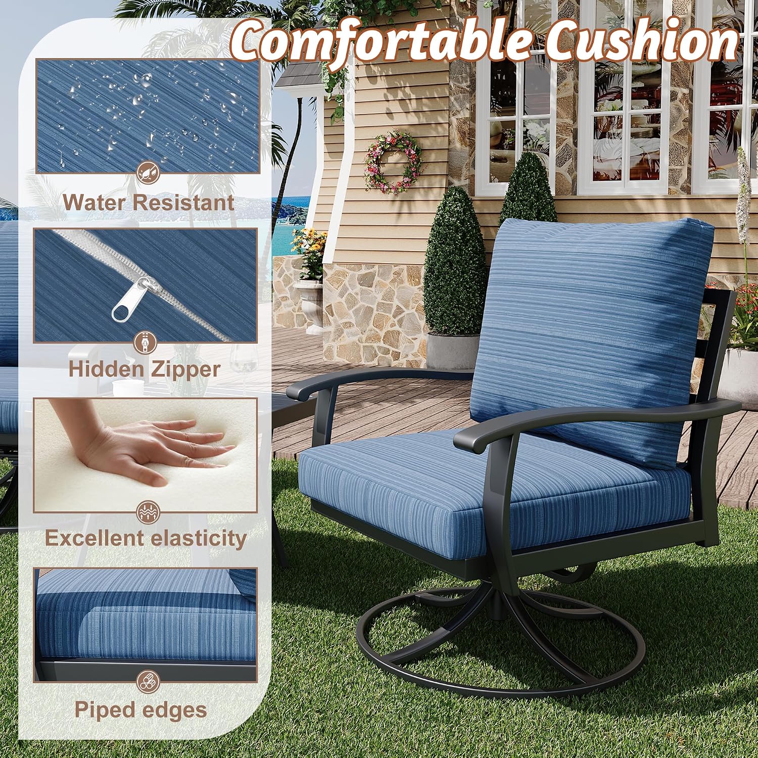 Swivel Rocking Metal Patio Sofa Table Set