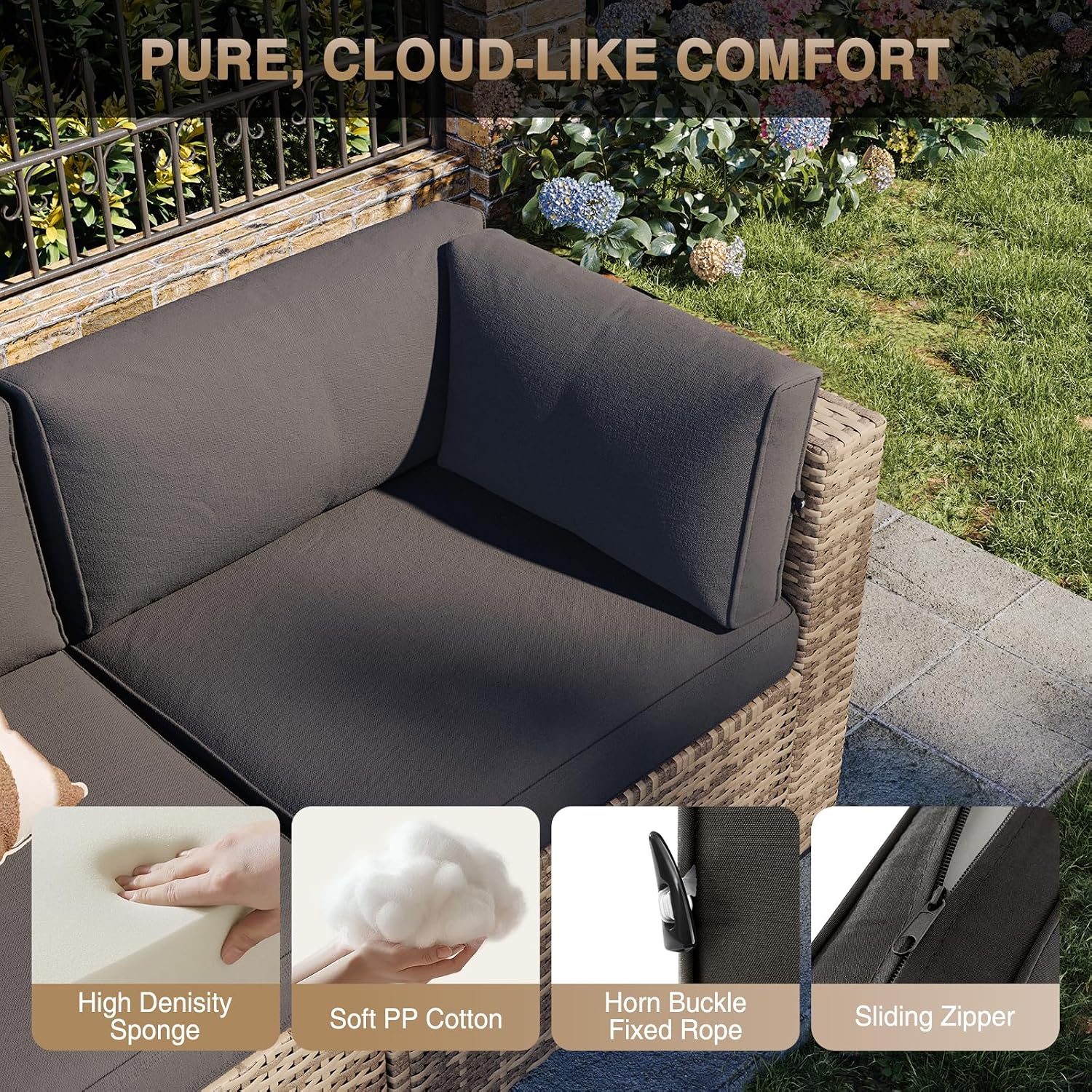 Wicker Cushioned Outdoor Patio Sectional Set