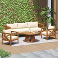 Teak Wood Cushioned Patio Sofa Set