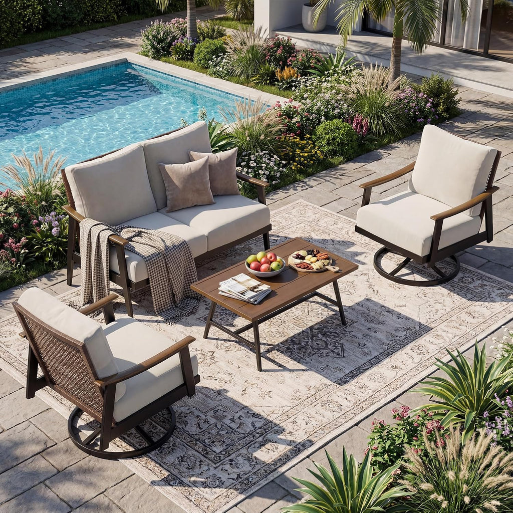 Wicker Olefin Cushion Patio Conversation Set