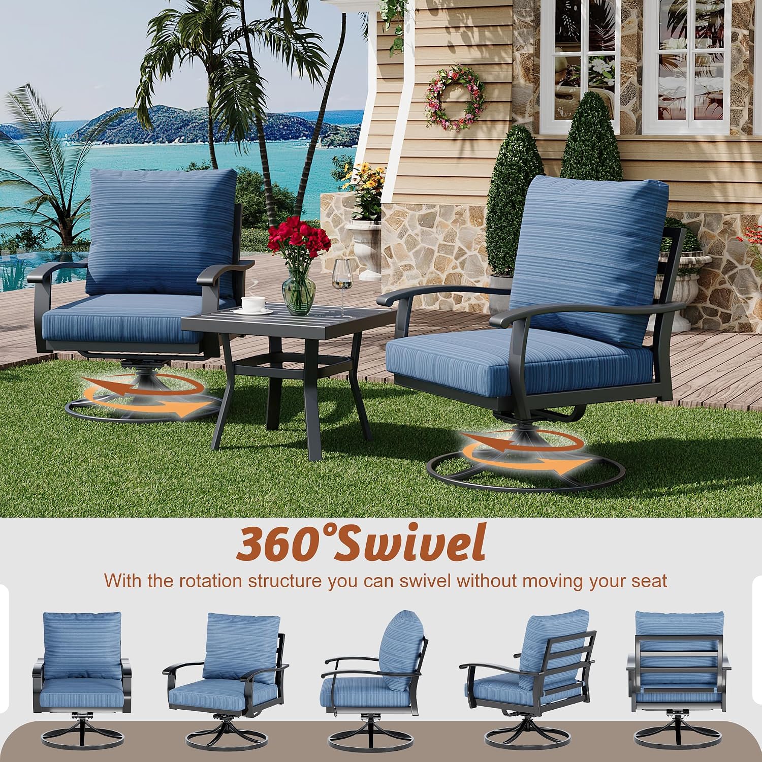 Swivel Rocking Metal Patio Sofa Table Set