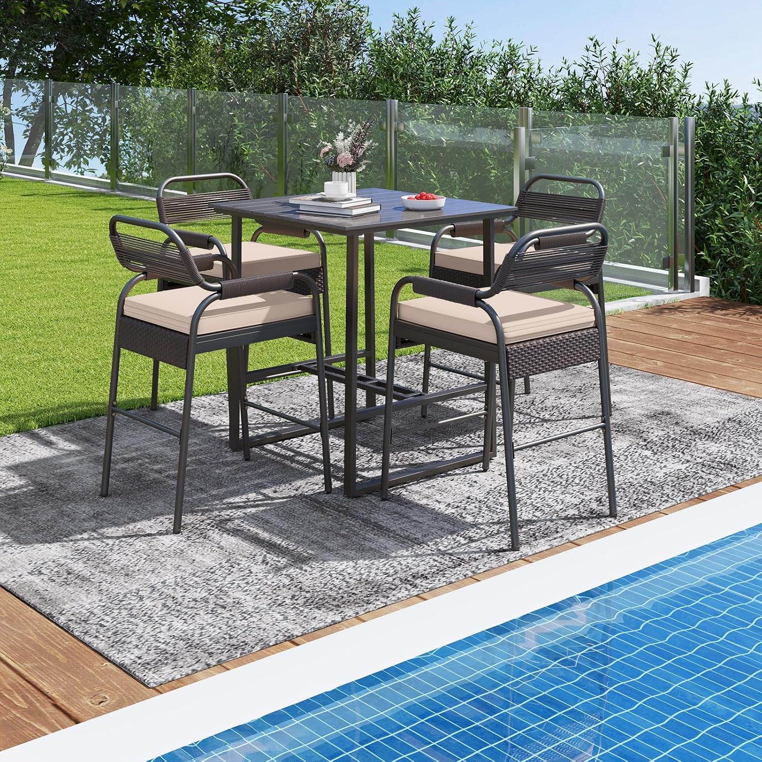 Brown Rattan Counter Height Patio Bar Set
