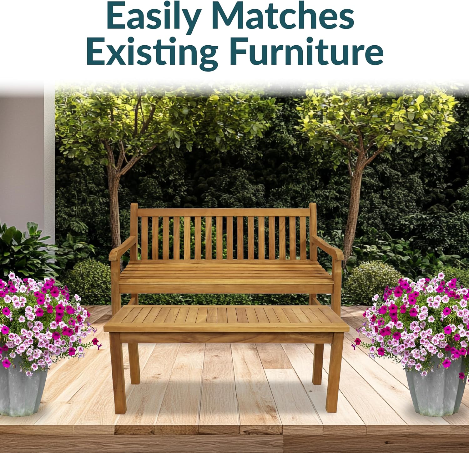 Teak Wood Slatted Rectangular Patio Coffee Table