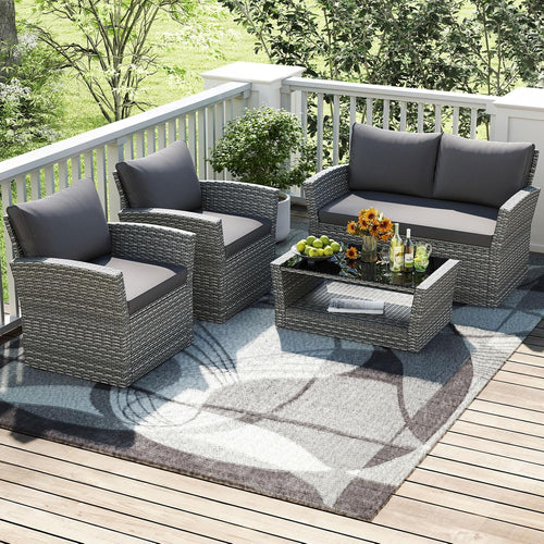 4Pc Gray Wicker Patio Furniture Set