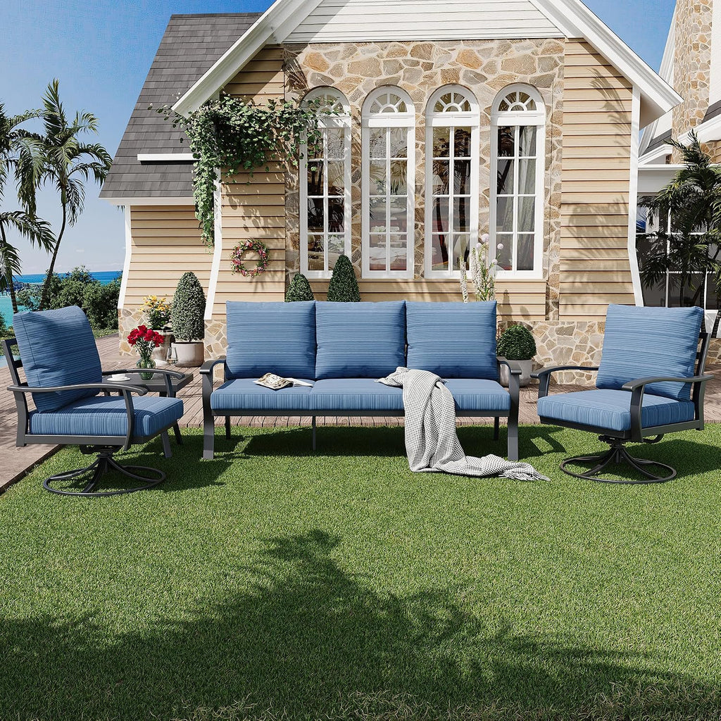 Swivel Rocking Metal Patio Sofa Table Set