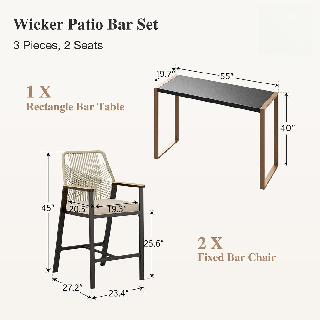 Wicker Counter Height Patio Bar Set