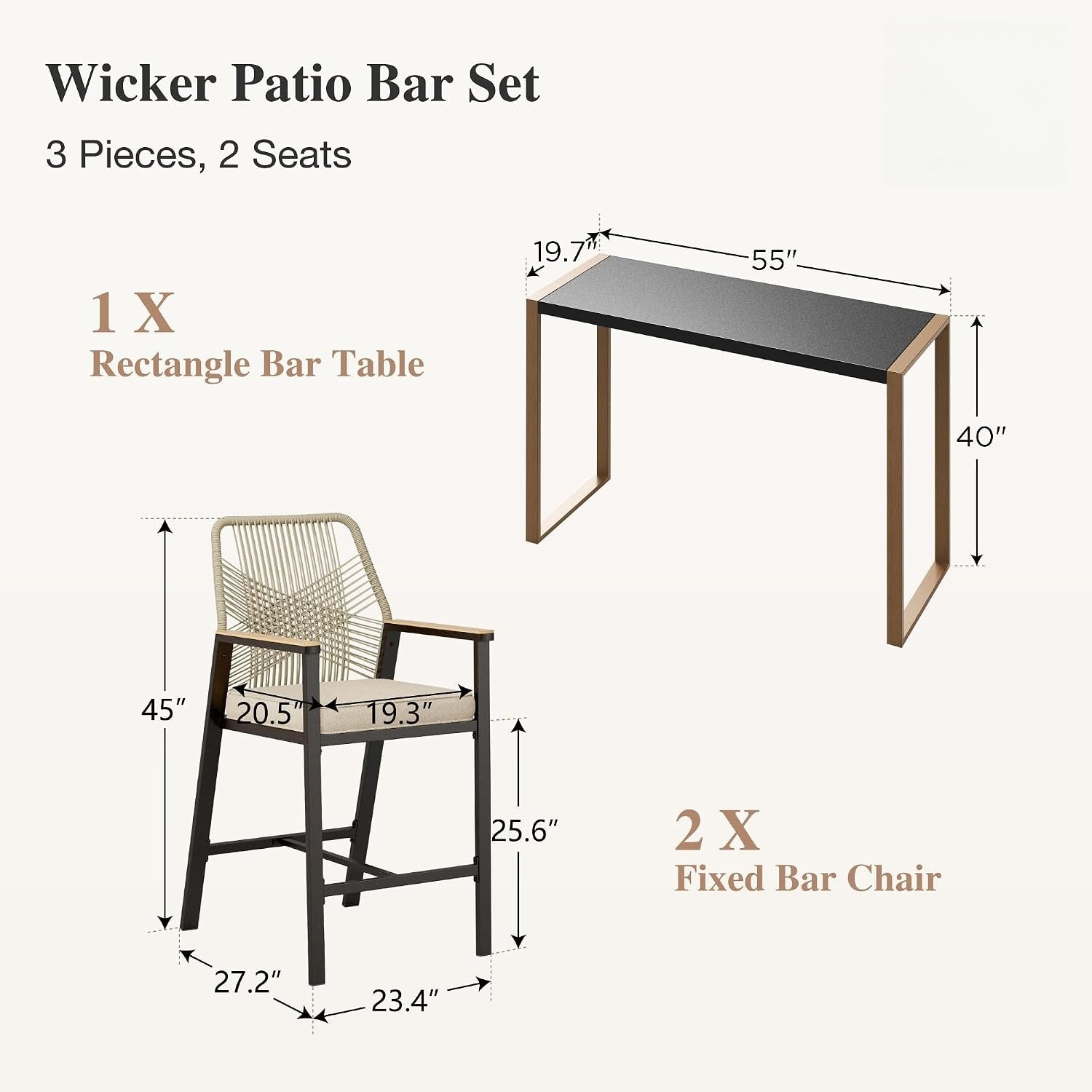 Wicker Counter Height Patio Bar Set