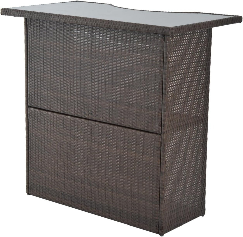 Dark Brown Rattan Glass Patio Bar Set Dark