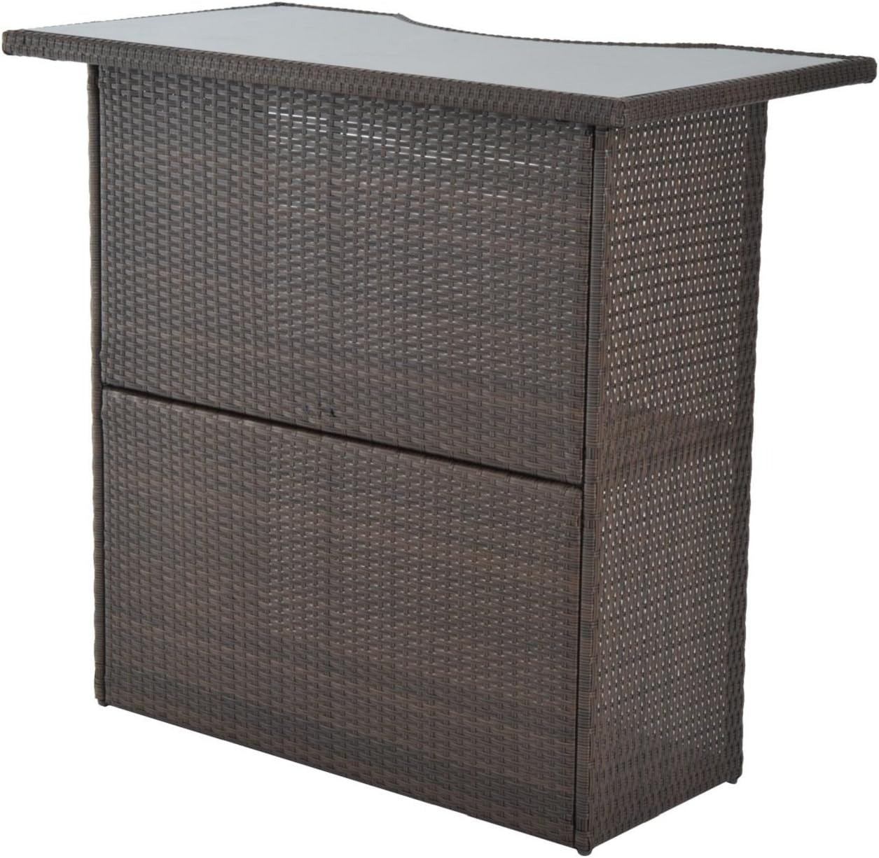 Dark Brown Rattan Glass Patio Bar Set Dark