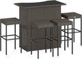 Dark Brown Rattan Glass Patio Bar Set Dark