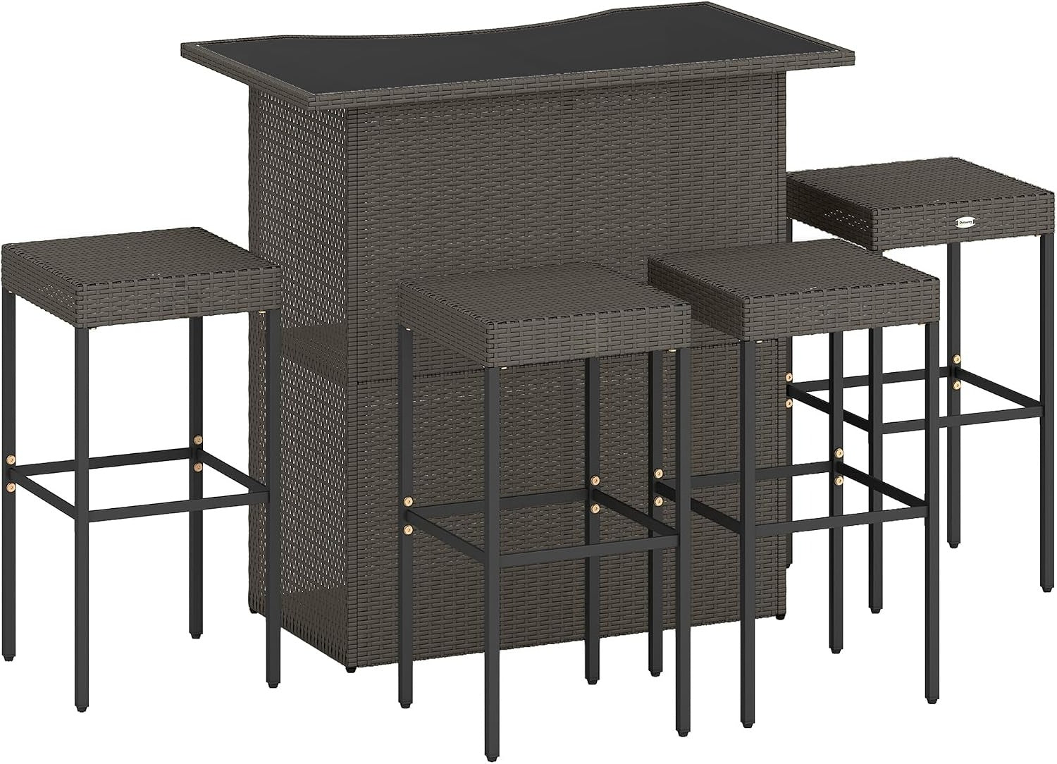 Dark Brown Rattan Glass Patio Bar Set Dark